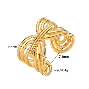 Detailed size specifications of the gold layered crossover ring showing width and diameter