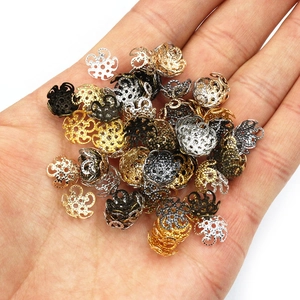 Mix of 8mm and 9mm hollow metal flower bead caps for DIY jewelry in gold and silver