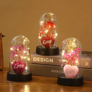 LED Preserved Flower Gypsophila Dome Night Light Heart Love Ornament For Valentines Day Home Decor Romantic Gift