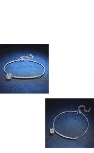 Macro detail of crescent moon S925 silver bracelet with sparkling moissanite stone inlay