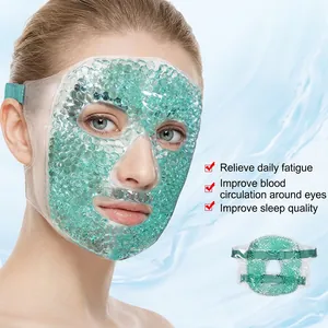 Mint green cooling gel bead face mask with adjustable strap for hot and cold therapy