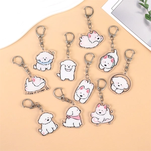 Porte-clés mignons de Bichon en acrylique avec dix poses de dessins animés variés