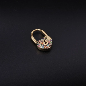 Gold heart lock earring charm with colorful cubic zirconia stones and pavé setting