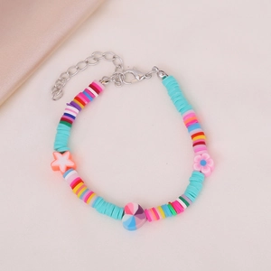 Bohemian style colorful heishi bead bracelet with star heart and flower charms