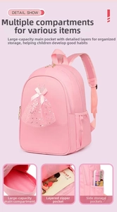Pink ballet backpack for girls featuring sequin tutu detail and multiple storage pockets