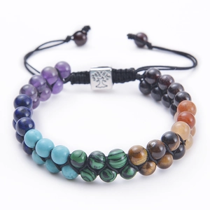 Bracciale Di Perline In Pietra Naturale Sette Chakra Ciondolo Albero Della Vita Doppia Fila Corda Intrecciata Regolabile Gioielli Unisex