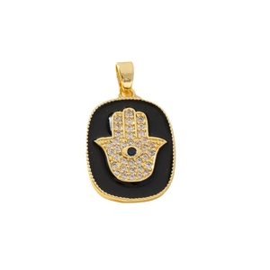 Golden Hamsa hand evil eye pendant necklace with blue eye and cubic zirconia stones