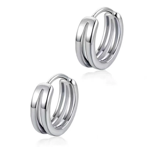 Minimalist silver double-hoop earrings for men with polished industrial layered design