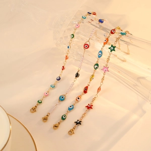 Fashion Stainless Steel Bracelet With Colorful Enamel Evil Eye Charms And Imitation Artificial Pearls Star Heart Drip Oil Jewelry