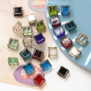 Vintage square multi-colored crystal beads with gold trim for DIY jewelry making