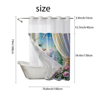 Detailed size chart for waterproof waffle fabric shower curtain with measurements in inches