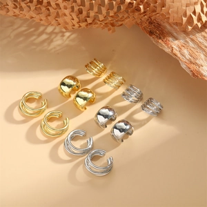French vintage multi-layer ear cuff set in gold and silver finish with zircon stones