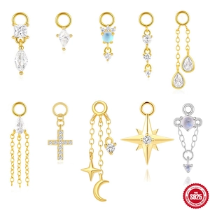 925 Sterling Silver Charms Pendants For DIY Earring Jewelry Making With Zircon Moonstone Star Moon Cross Elegant