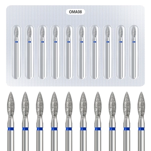 Detail of OMA08 professional flame diamond nail drill bits set with blue color rings