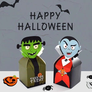 Halloween monster candy gift boxes with Frankenstein and Vampire paper designs