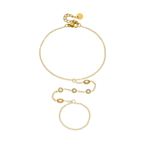 Elegant gold chain ring bracelet with sparkling oval and round cubic zirconia stones