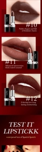 Nuancier de rouges à lèvres mats velours waterproof teintes #10, #11 et #12