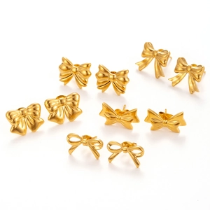 Elegant gold bow stud earring set in minimalist French vintage stainless steel style