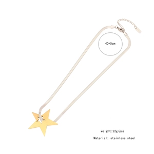 Detailed view of hollow star pendant on a silver snake chain with size and weight info