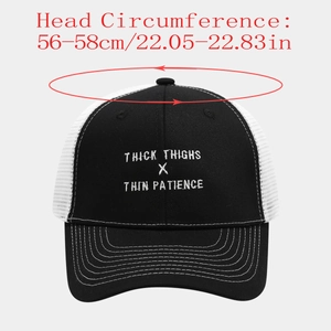 Detaillierte Größenangabe für Stickerei-Trucker-Cap mit 56-58cm Kopfumfang.