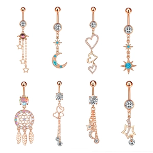 Zircon Belly Button Ring Copper Alloy Body Piercing Jewelry For Women Dangle Star Moon Heart Dreamcatcher Planet Novelty