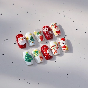 3D embossed Christmas nail art stickers with Santa Claus, tree and snowflake patterns
