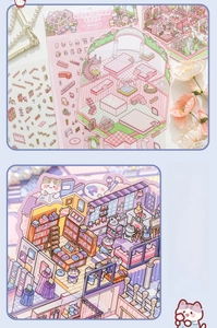 Detailed view of 3D miniature garden cat stickers for DIY scrapbooking and crafts