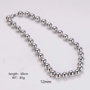 Polished 60cm stainless steel bead chain with 12mm silver beads and weight of 85g