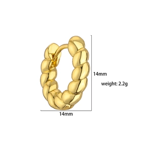 14mm gold plated twisted hoop earring with woven texture and 2.2g weight details