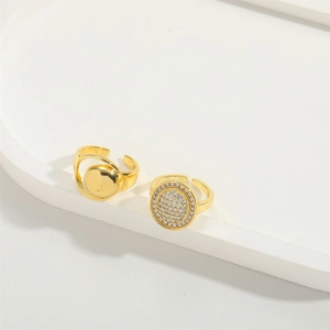 Minimalist gold turquoise adjustable rings with polished finish and zircon inlay