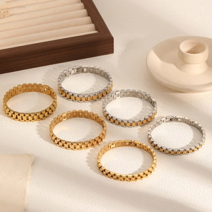 Bracciale Stile Cinturino Orologio Acciaio Inossidabile Maglia President Bicolore Oro Argento Gioielli Moda Business Per Uomo