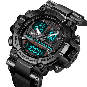 Macro view of STRYVE multi-function sports watch with dual digital analog display 50M waterproof