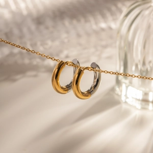 Two Tone Hoop Earrings 18K Gold Plated Stainless Steel Spliced Creative Jewelry For Women INS Style Chunky Round