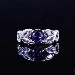 Purple Amethyst Cubic Zirconia Ring Vintage Infinity Flower Design Copper For Women Engagement Wedding