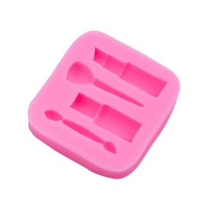 Cosmetic theme pink silicone fondant mold featuring lipstick and brush shapes for DIY cake