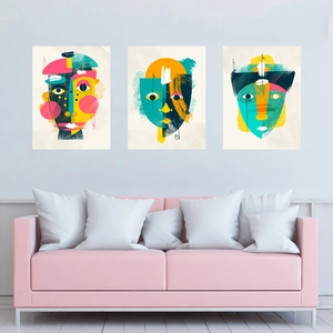 Abstract Face Wall Hanging Tapestries Modern Nordic Style Polyester Cotton Fabric Colorful Tribal Mask Art Decor