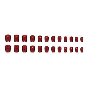 24pcs set of dark cherry red cat-eye glossy press-on nails in short square shape