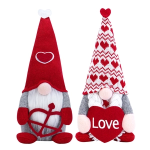Pair of Valentine Gnomes with Cupid bow and Love heart decor in red and white
