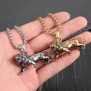 Punk style lion pendant necklaces in gold and silver finish with box chains