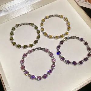 Sparkling silver tennis bracelets with colorful zircon stones in a premium gift box