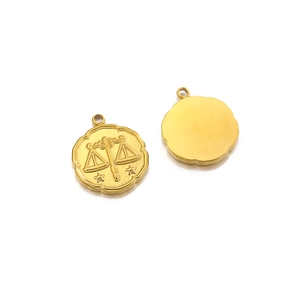 Golden stainless steel zodiac Libra charms with decorative edges for DIY jewelry making