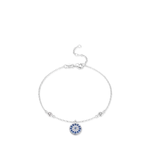 Elegant S925 sterling silver blue evil eye bracelet with sparkling zircon crystals