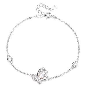 Elegant 925 sterling silver butterfly bracelet with pearls and sparkling cubic zirconia