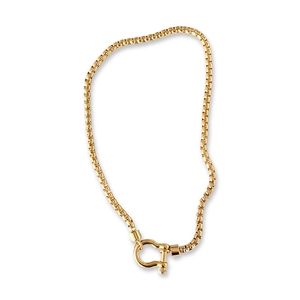 18k gold plated stainless steel box chain necklace with heavy duty horseshoe u-link clasp