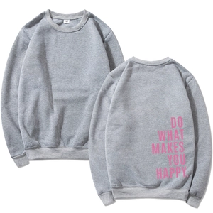 Sweat gris col rond Y2K avec inscription rose DO WHAT MAKES YOU HAPPY au dos du haut