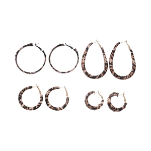 Set of four leopard print wrap hoop and teardrop earrings with Maillard retro style