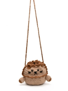 Cute lion crochet drawstring crossbody bag handmade with soft wool for women and kids
