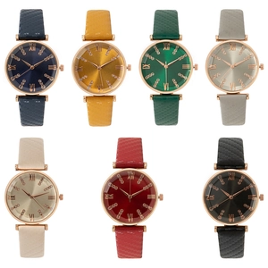 Fashion quartz watches with rose gold cases and multi-color leather straps in seven colors