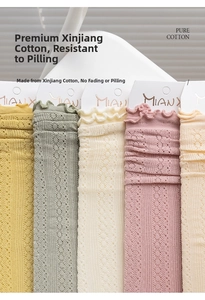 Detailed knit texture of pure cotton breathable lace hollow socks with ruffled cuffs