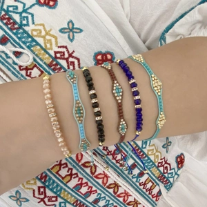 Bohemian crystal bead woven bracelet set with six colorful handmade ethnic designs